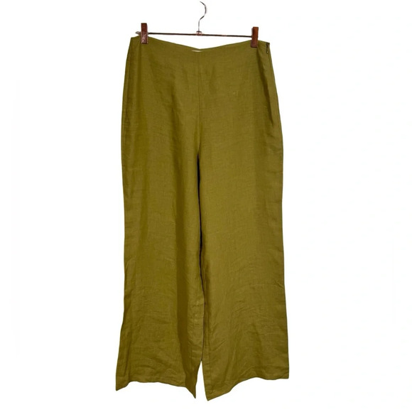 arkitaip Clara Flared Linen Trousers Willow Green High Rise 100% Belgian Linen - Picture 5 of 10
